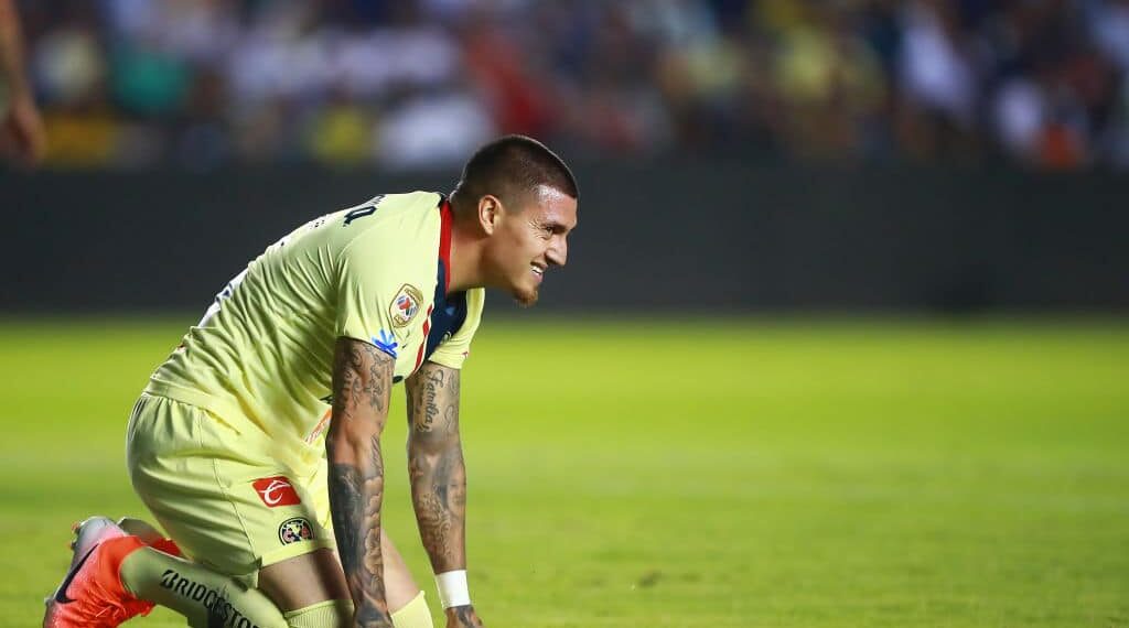 QUERETARO, MEXICO - MAY 16: Nicolas Castillo #15 of America reacts during the semifinals first leg match between America and Leon as part of the Torneo Clausura 2019 Liga MX at Corregidora Stadium on May 16, 2019 in Mexico City, Mexico. (Photo by Hector Vivas/Getty Images)