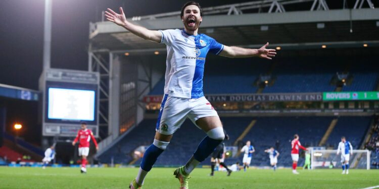 BLACKBURN, ENGLAND - DECEMBER 29: Ben Brereton of Blackburn Rovers celebrates after scoring their sides second goal  during the Sky Bet Championship match between Blackburn Rovers and Barnsley at Ewood Park on December 29, 2021 in Blackburn, England. (Photo by Charlotte Tattersall/Getty Images)