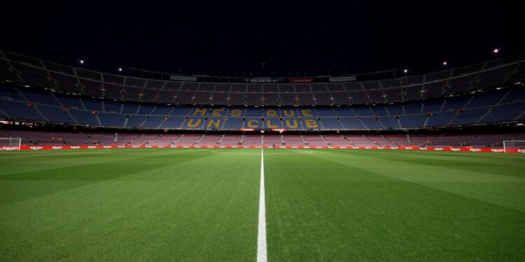 BARCELONA, SPAIN - MARCH 13: A general view of the inside of Camp Nou prior to kick off of the LaLiga Santander match between FC Barcelona and CA Osasuna at Camp Nou on March 13, 2022 in Barcelona, Spain. (Photo by Alex Caparros/Getty Images)