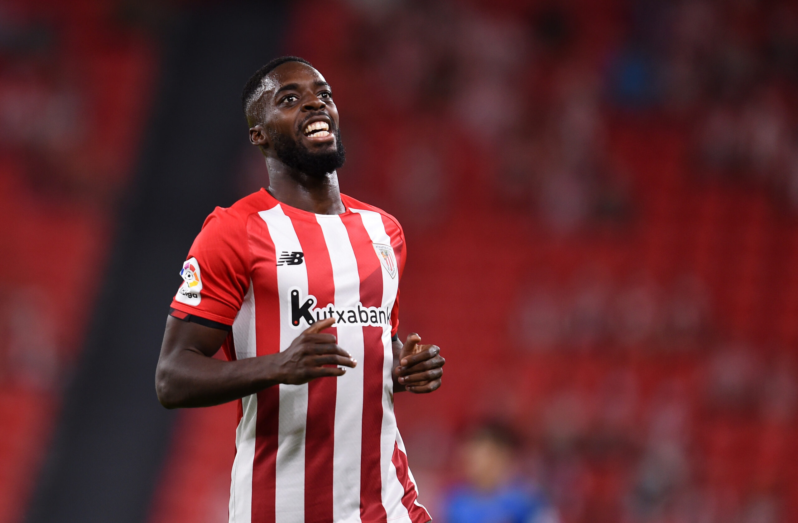 BILBAO, SPAIN - SEPTEMBER 11: Inaki Williams of Athletic Bilbao  reacts  during the LaLiga Santander match between Athletic Club and RCD Mallorca at San Mames Stadium on September 11, 2021 in Bilbao, Spain (Photo by Juan Manuel Serrano Arce/Getty Images)