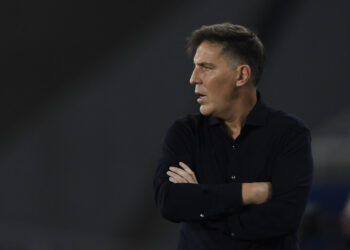 Paraguay's coach Argentine Eduardo Berizzo gestures during the Conmebol Copa America 2021 football tournament group phase match against Uruguay, at the Nilton Santos Stadium in Rio de Janeiro, Brazil, on June 28, 2021. (Photo by MAURO PIMENTEL / AFP) (Photo by MAURO PIMENTEL/AFP via Getty Images)