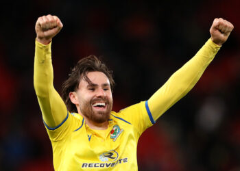 STOKE ON TRENT, ENGLAND - NOVEMBER 27: Ben Brereton of Blackburn Rovers celebrates their side's victory after the Sky Bet Championship match between Stoke City and Blackburn Rovers at Bet365 Stadium on November 27, 2021 in Stoke on Trent, England. (Photo by Lewis Storey/Getty Images)
