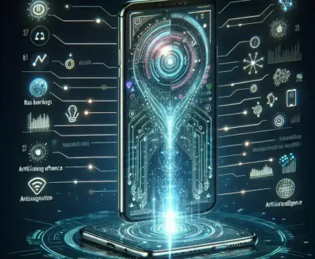 "Actualización de software para iPhone 16 con características de inteligencia artificial, mostrando la interfaz de usuario mejorada y nuevas herramientas en acción."