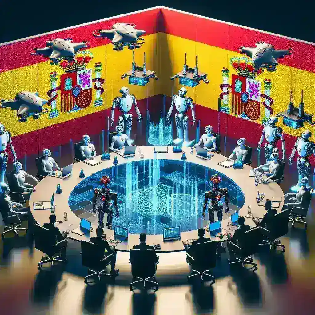 "Representación gráfica de la nueva estrategia nacional del Gobierno español para regular la robótica, ilustrando avances tecnológicos y su impacto en la sociedad."