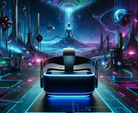 "Visores de realidad virtual avanzados para gaming inmersivo: imagen de un jugador usando un headset VR en un entorno de juego de alta definición."