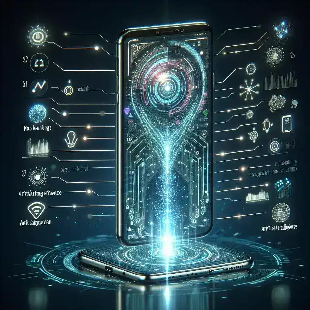 "Actualización de software para iPhone 16 con características de inteligencia artificial, mostrando la interfaz de usuario mejorada y nuevas herramientas en acción."