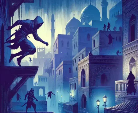 "Personaje principal de Assassin’s Creed Shadows en una escena nocturna, con arquitectura histórica de fondo y elementos de sigilo, destacando la aventura y el misterio del nuevo juego de Ubisoft."