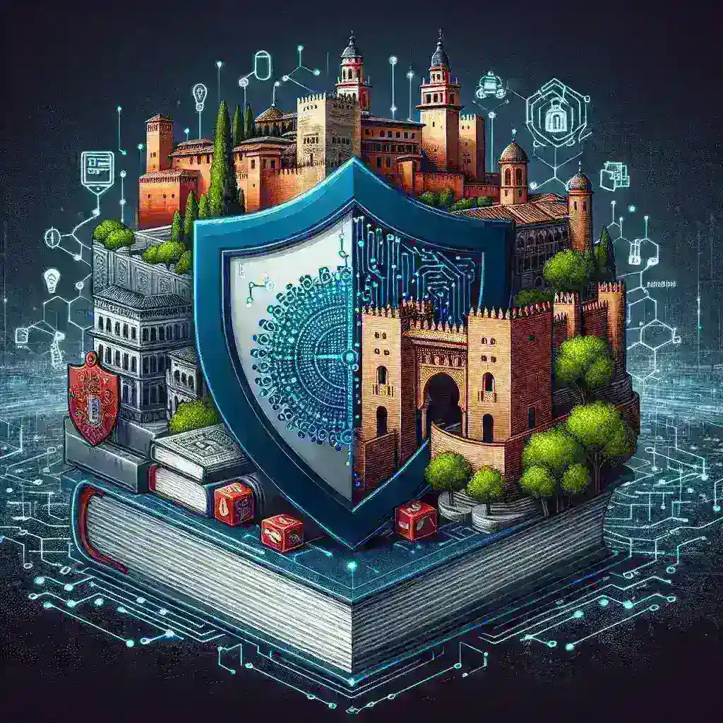 "Imagen de un profesional de ciberseguridad supervisando sistemas de defensa digital en un sitio turístico cultural en España, destacando el refuerzo de programas de ciberseguridad para proteger el turismo educativo."